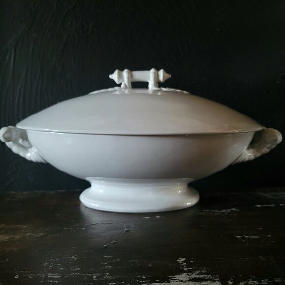 Antique Bridgwood & Son Porcelaine Opaque Oval Serving Dish With Handles, Tureen - Picture 1 of 12